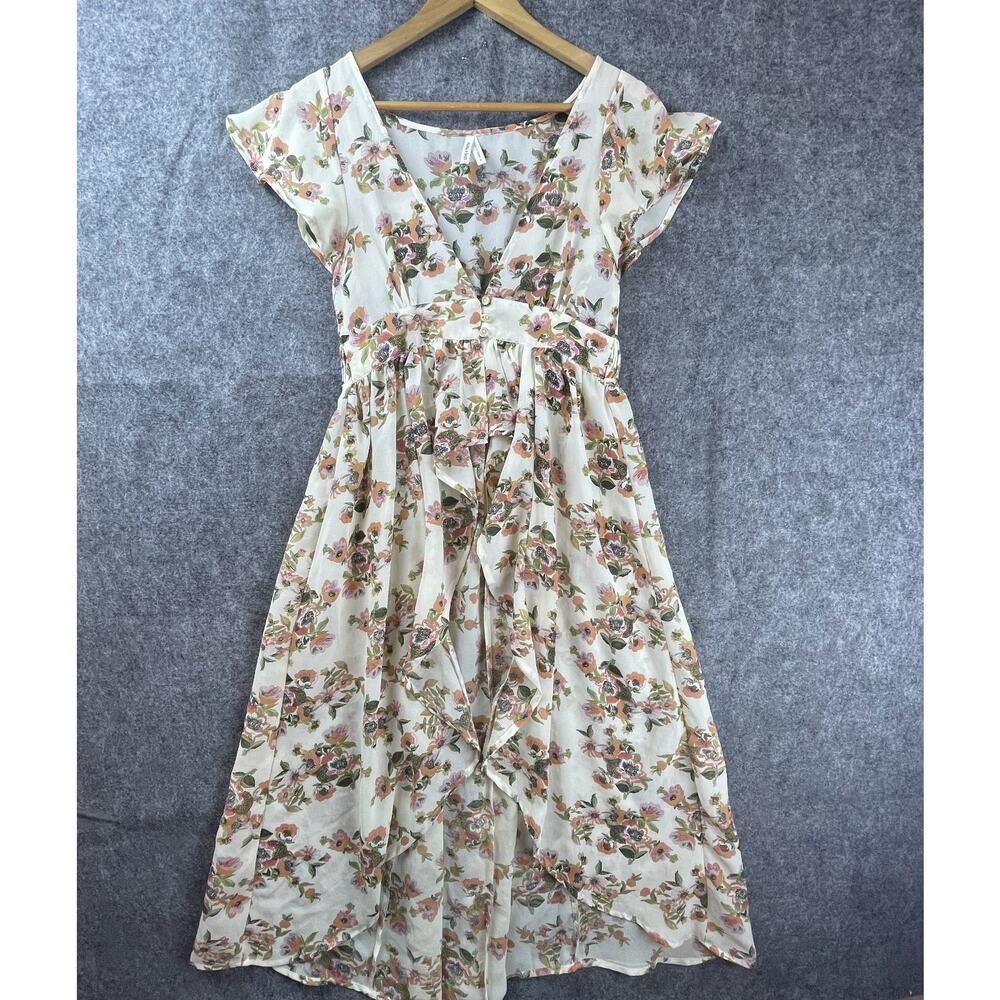 Live 4 Truth Dress Small White Floral Beach Cover Up Smocked Romantic Festival